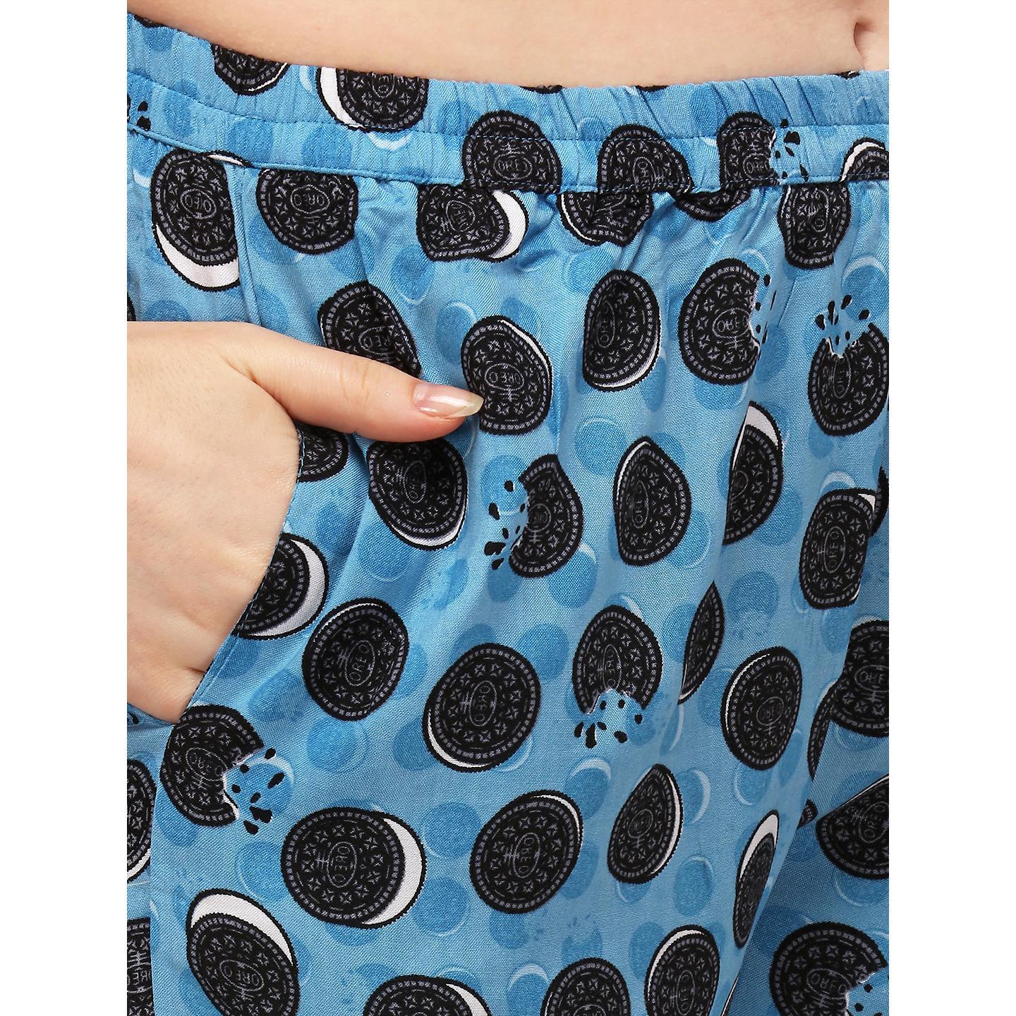 Blue Casual Wear Printed Rayon Night Suit - Peachmode