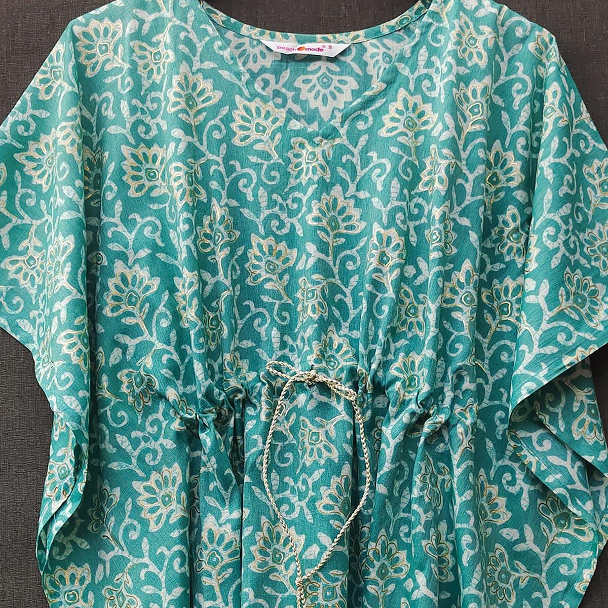 Blue Casual Wear Printed Rayon Top - Peachmode