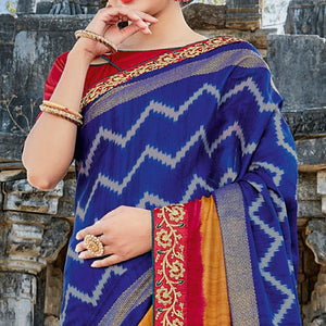 Blue Casual Wear Printed Silk Saree - Peachmode