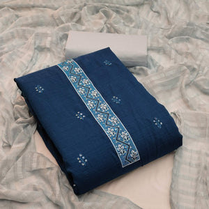 Blue Casual Wear Sequence Embroidered Chinon Silk Dress Material - Peachmode