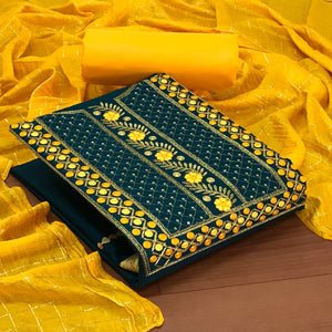 Blue Casual Wear Sequence Embroidered Cotton Dress Material - Peachmode