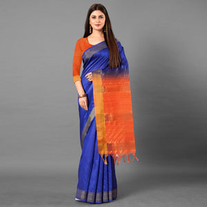 Blue Casual Wear Solid Cotton silk Saree - Peachmode