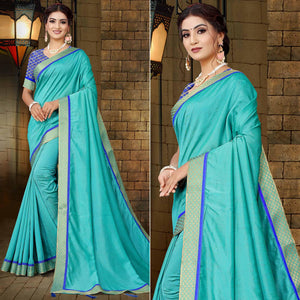 Blue Casual Wear Solid Silk Saree - Peachmode