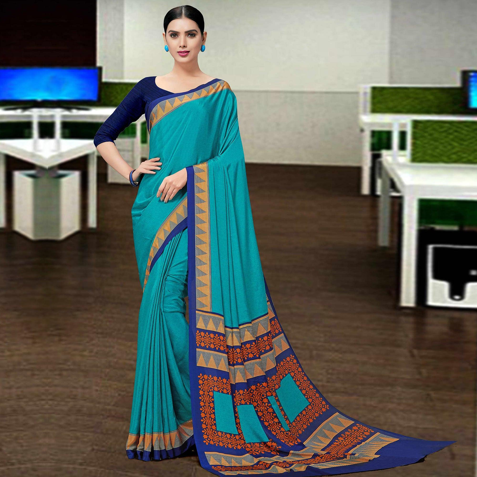 Blue Casual Wear Solid Silk Saree - Peachmode