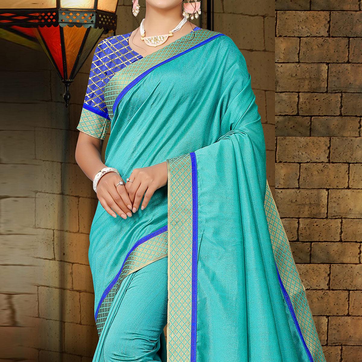 Blue Casual Wear Solid Silk Saree - Peachmode