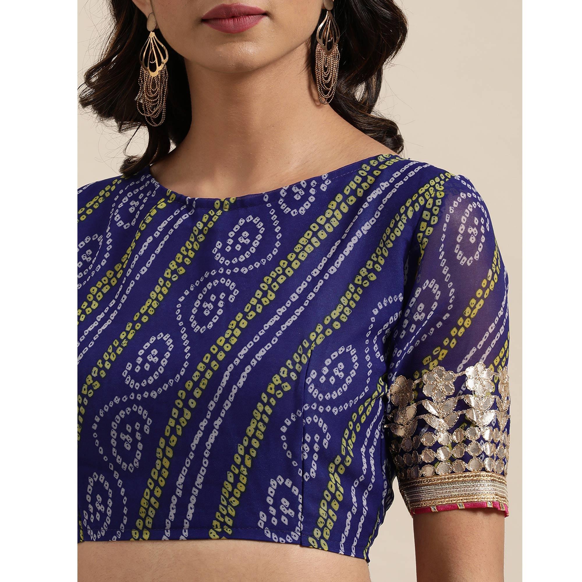 Blue Casual Wear Stripes Printed Georgette Saree - Peachmode