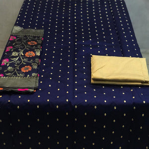 Blue Casual Wear Woven Banarasi Silk Dress Material - Peachmode