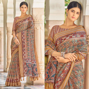 Blue Digital Printed Art Silk Saree - Peachmode
