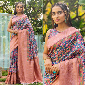 Blue Digital Printed Art Silk Saree - Peachmode