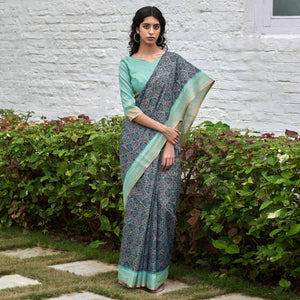 Blue Digital Printed Art Silk Saree - Peachmode