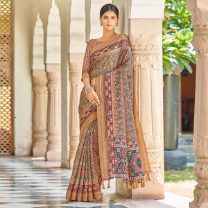 Blue Digital Printed Art Silk Saree - Peachmode