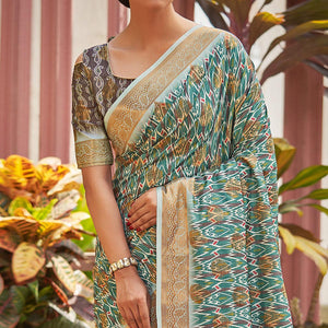 Blue Digital Printed Art Silk Saree - Peachmode