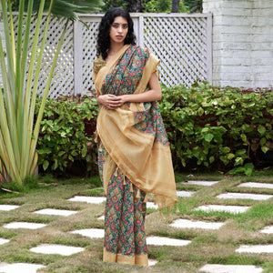 Blue Digital Printed Art Silk Saree - Peachmode