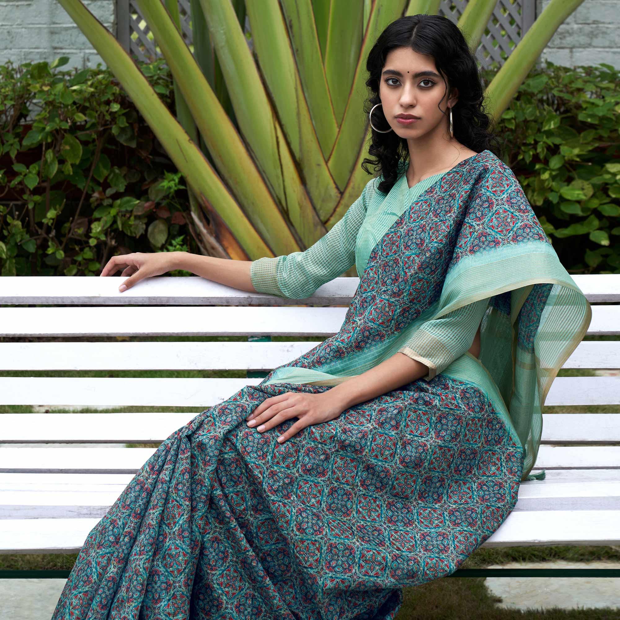 Blue Digital Printed Art Silk Saree - Peachmode