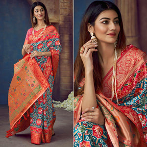 Blue Digital Printed Art Silk Saree With Tassels - Peachmode