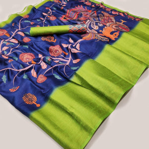 Blue Digital Printed Khaadi Saree - Peachmode