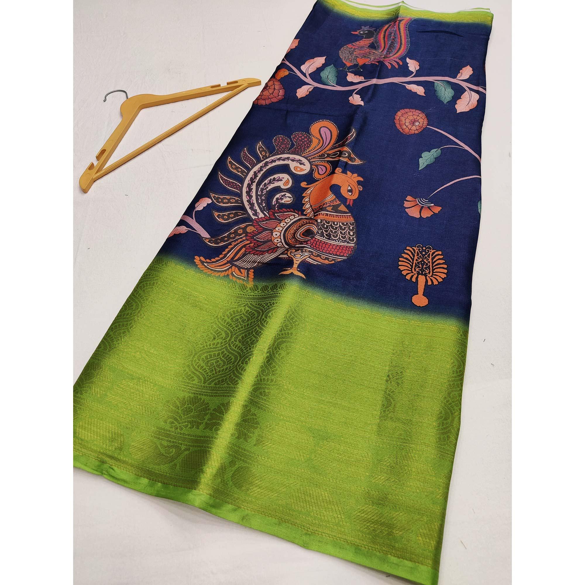 Blue Digital Printed Khaadi Saree - Peachmode