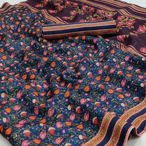 Blue Digital Printed Pure Cotton Saree - Peachmode