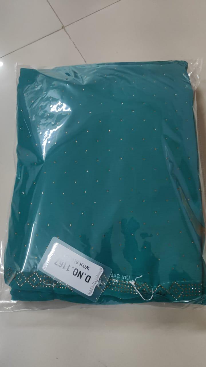 Blue Embellished Georgette Saree - Peachmode