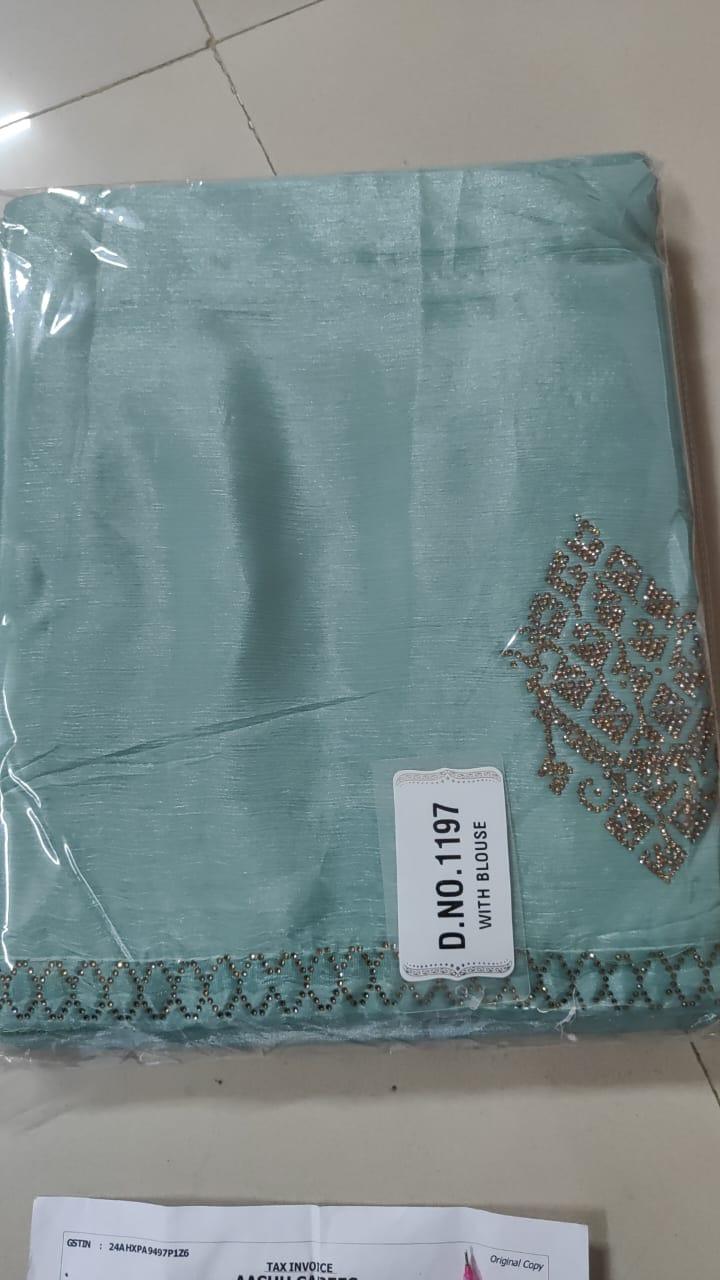 Blue Embellished Georgette Saree - Peachmode