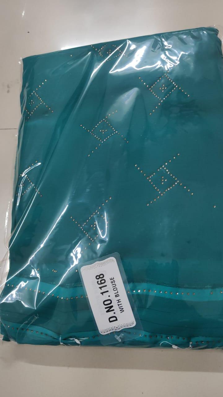 Blue Embellished Georgette Saree - Peachmode