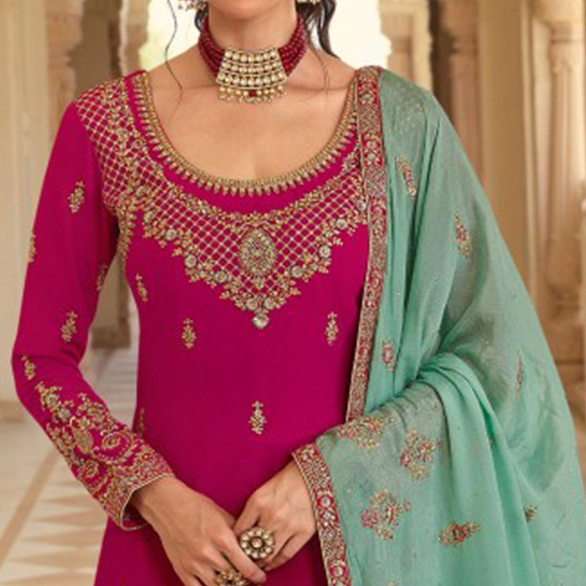 Blue Embroidered Georgette Lehenga Kameez - Peachmode