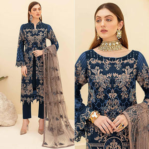 Blue Embroidered Georgette Pakistani Suit - Peachmode