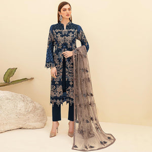 Blue Embroidered Georgette Pakistani Suit - Peachmode