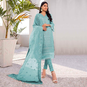 Blue Embroidered Georgette Pakistani Suit - Peachmode