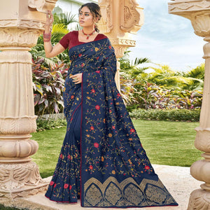 Blue Embroidered Georgette Saree - Peachmode