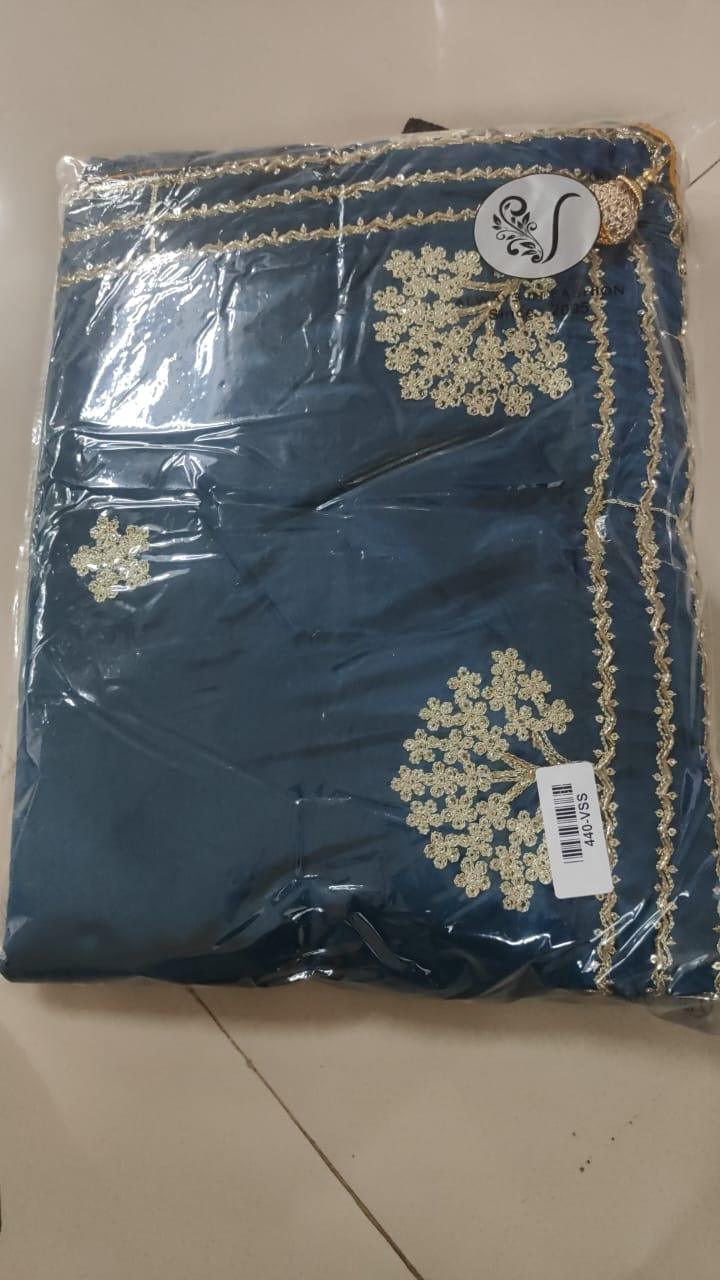 Blue Embroidered Georgette Saree - Peachmode