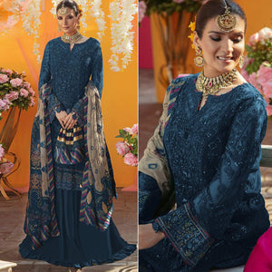 Blue Embroidered Georgette Suit - Peachmode