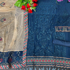 Blue Embroidered Georgette Suit - Peachmode