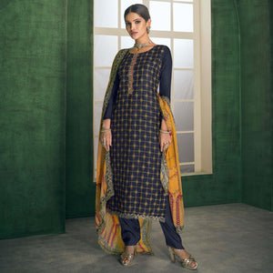 Blue Embroidered Heavy Faux Georgette Partywear Suit - Peachmode