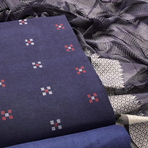 Blue Embroidered Pure Cotton Dress Material - Peachmode