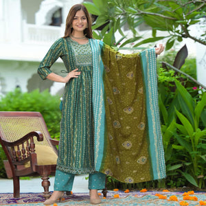 Blue Embroidered With Embellished Chanderi Salwar Suit - Peachmode