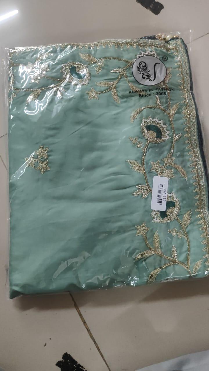 Blue Embroidered With Embellished Georgette Saree - Peachmode