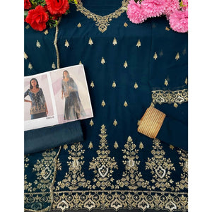 Blue Embroidered With Embellished Georgette Sharara Suit - Peachmode