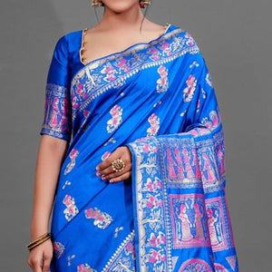 Blue Festive Art Silk Saree With Unstitched Blouse - Peachmode