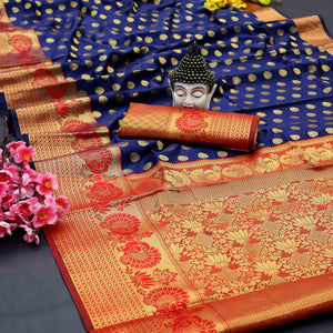 Blue Festive Embroidered Kota Banarasi Art Silk Saree - Peachmode