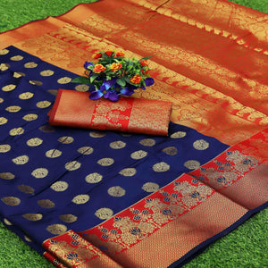 Blue Festive Embroidered Kota Banarasi Art Silk Saree - Peachmode