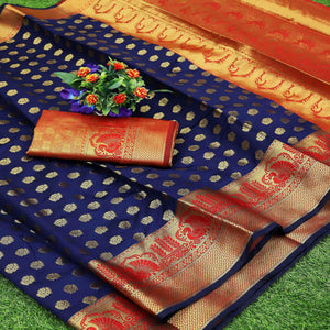Blue Festive Embroidered Kota Banarasi Art Silk Saree - Peachmode