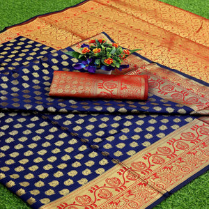 Blue Festive Embroidered Kota Banarasi Art Silk Saree - Peachmode