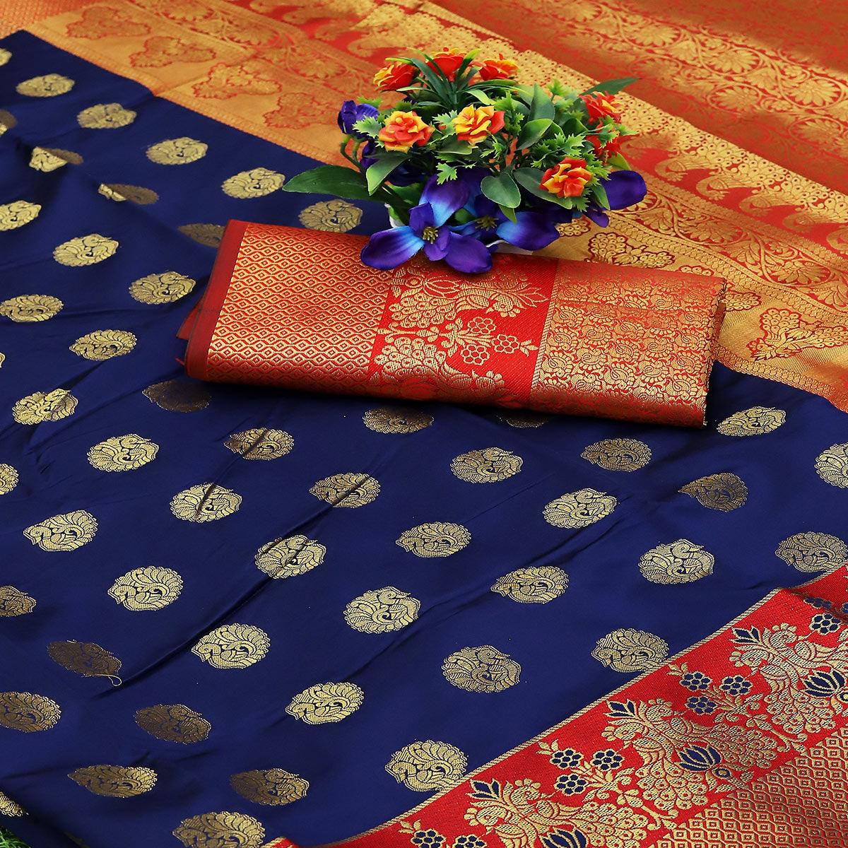 Blue Festive Embroidered Kota Banarasi Art Silk Saree - Peachmode