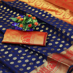 Blue Festive Embroidered Kota Banarasi Art Silk Saree - Peachmode