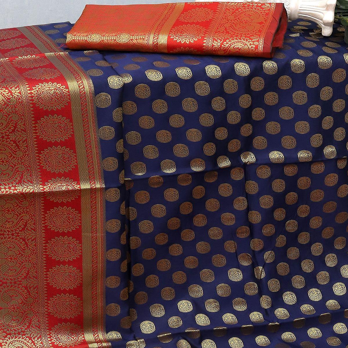 Blue Festive Embroidered Kota Banarasi Art Silk Saree - Peachmode