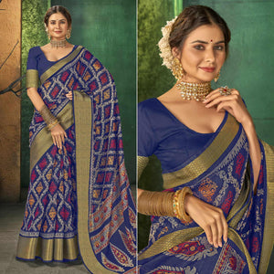 Blue Festive Wear Digital Printed Cotton Saree - Peachmode