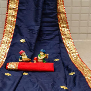 Blue Festive Wear Dola Silk Saree With Gotta Patti Lace Border - Peachmode
