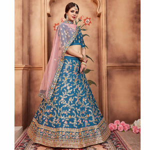 Blue Festive Wear Dori Thread Sequence Work Art Silk Lehenga Choli - Peachmode
