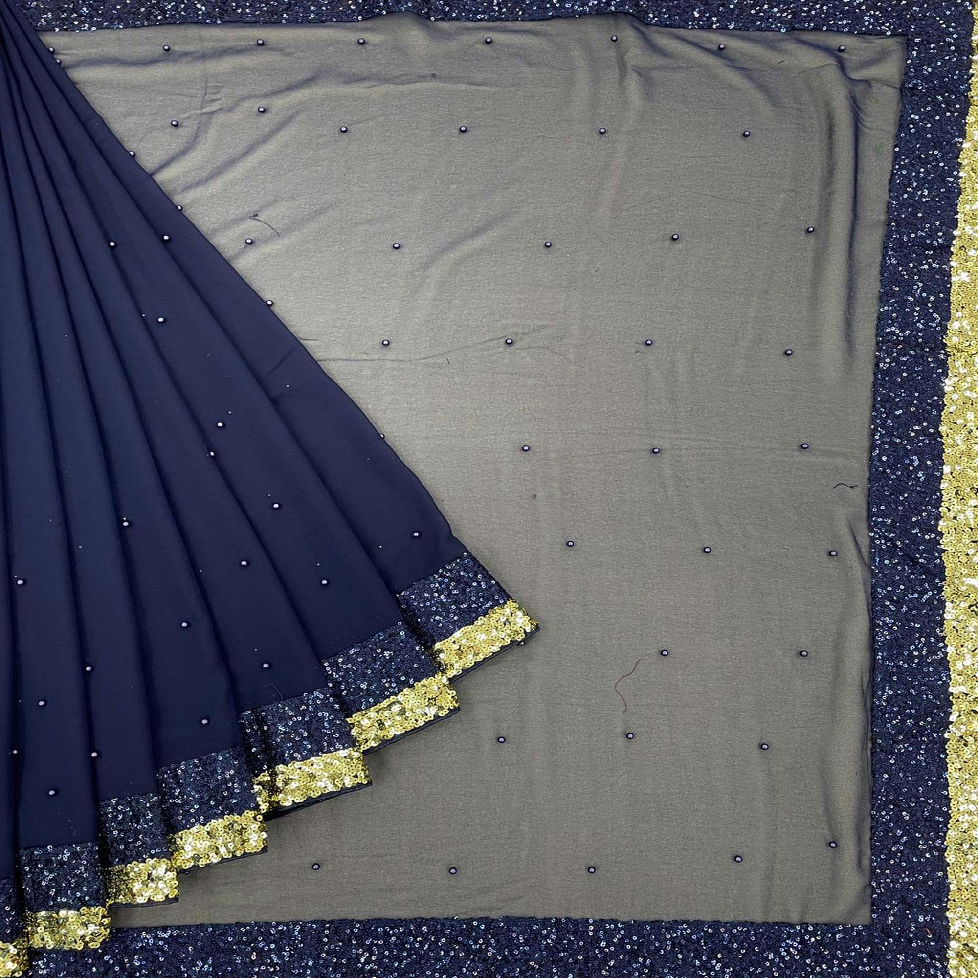 Blue Festive Wear Embellished Georgette Saree - Peachmode